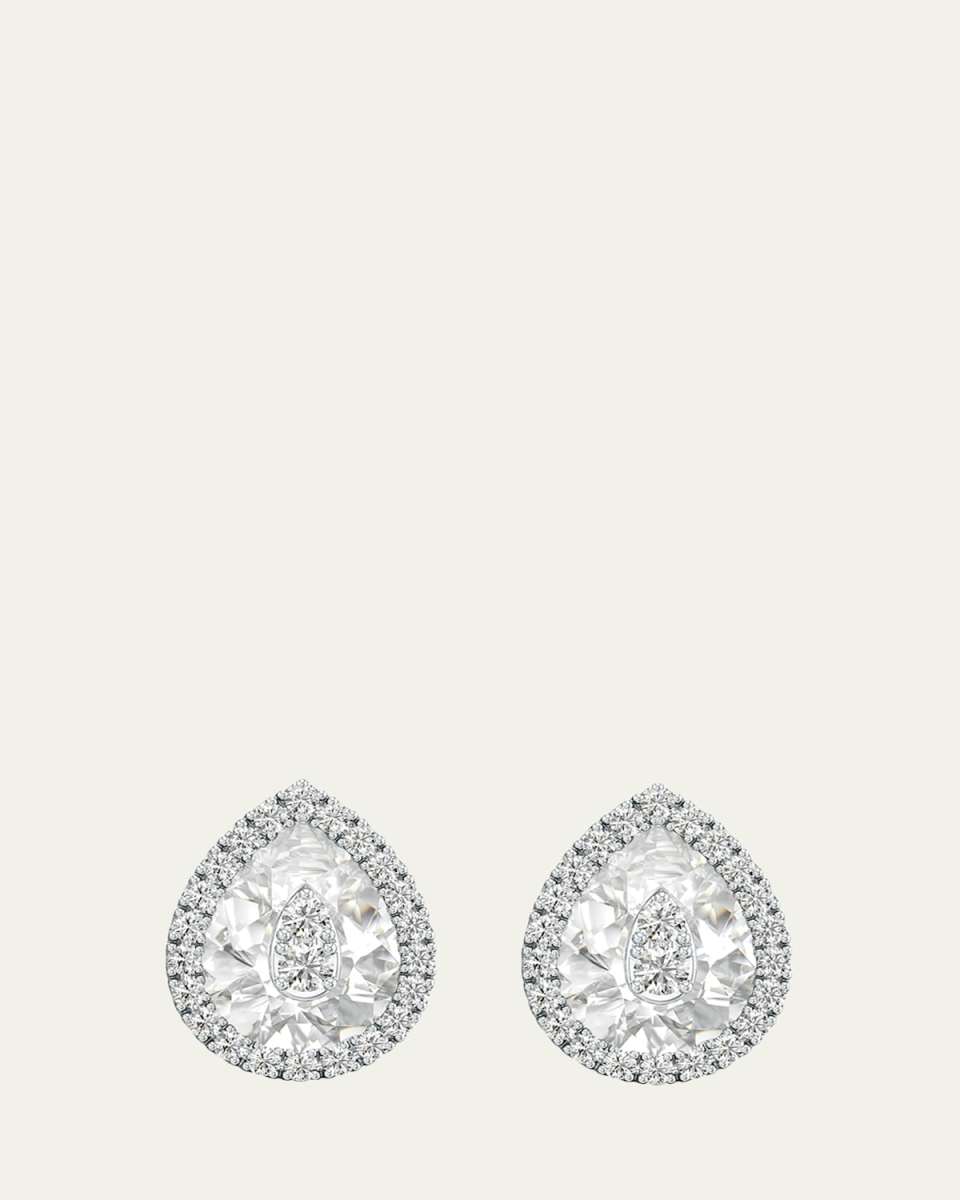 One Collection Mini Pear-Shape Earrings with Diamond Halo, White Quartz